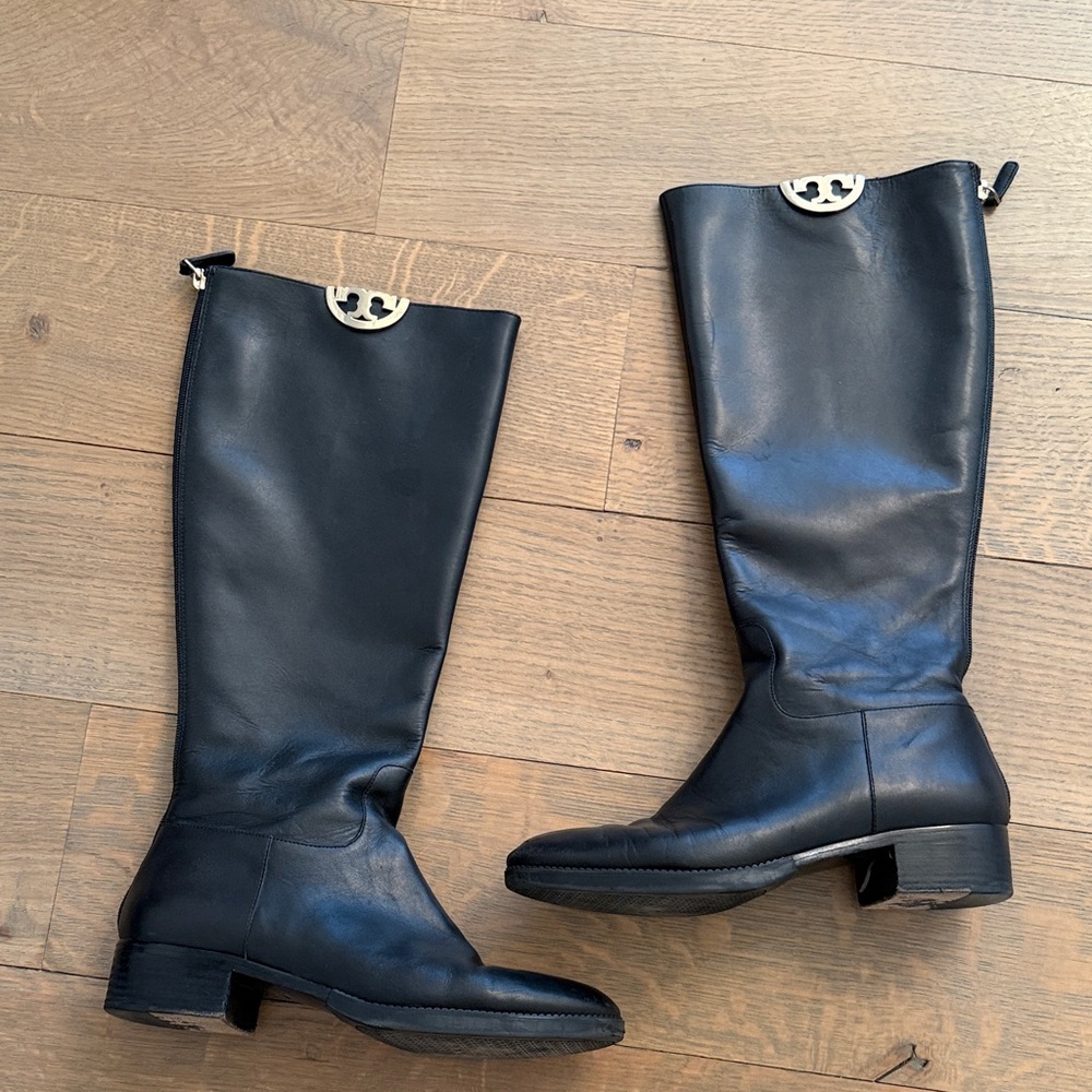 Tory Burch Black Leather Knee-High Boots